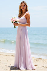 A-Linie Flieder Brautjungfernkleid aus Chiffon